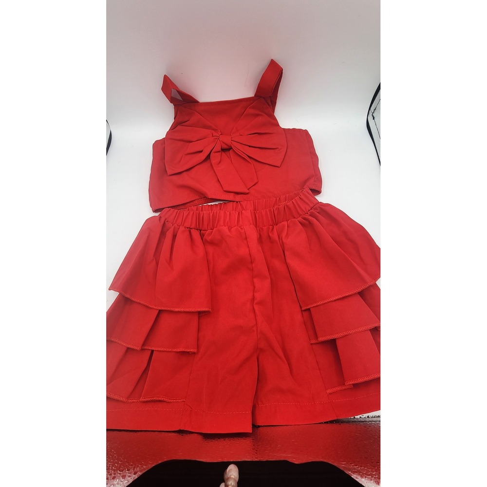 Red Bow Crop Top and Tiered Ruffle Shorts 2pc Set Kids Size 4T NWOT